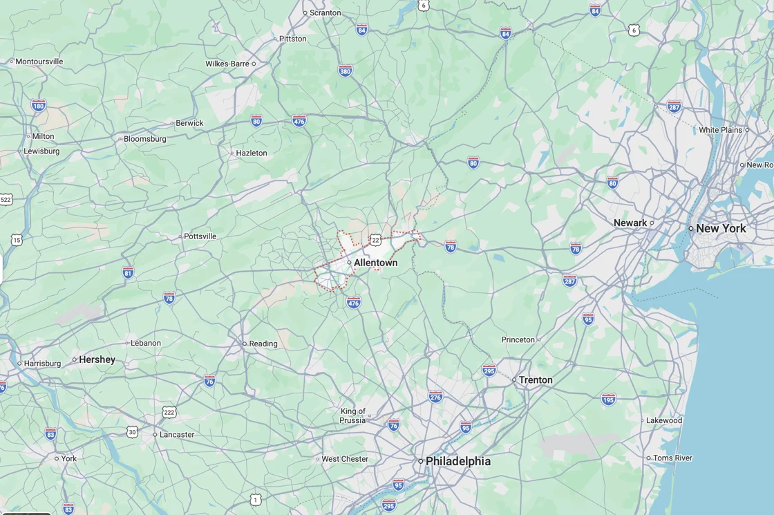Map of the Lehigh Valley and surrounding region